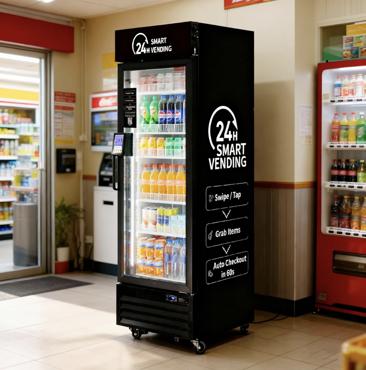 24 hour smart refrigerated grab and go vending fridge